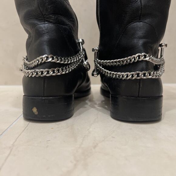 Lauren Ralph Lauren Womens Sz 7 7M Black Jacqui Riding Boots Silver Chain - Picture 6 of 10